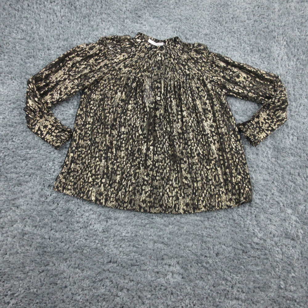 Derek Lam 10 Crosby Blouse Womens 0 Black Gold Metallic Silk Sheer Party Top NWT
